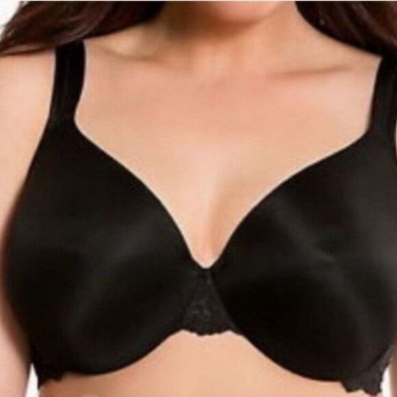 Cacique Lane Bryant Bra Smooth Satin Full Coverage with Lace Size 42C Black - Picture 7 of 9